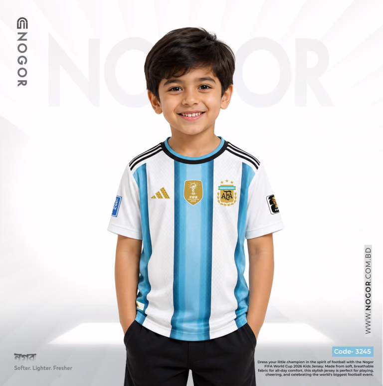 Argentina 2026 Away Kids Jersey Price in Bangladesh – Premium Mesh Fabric, 180 GSM, Full Sublimation Print NOGOR 3145 F