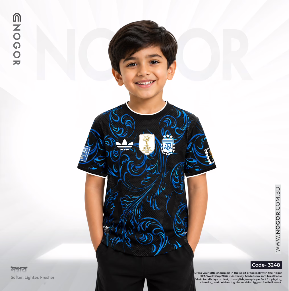 Argentina 2026 Away Kids Jersey Price in Bangladesh – Premium Mesh Fabric, 180 GSM, Full Sublimation Print NOGOR F